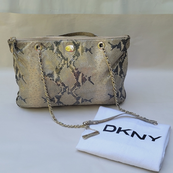 DKNY Stunning Python Shoulder Crossbody Python Print Gunuine Leather Handbag - Picture 3 of 16